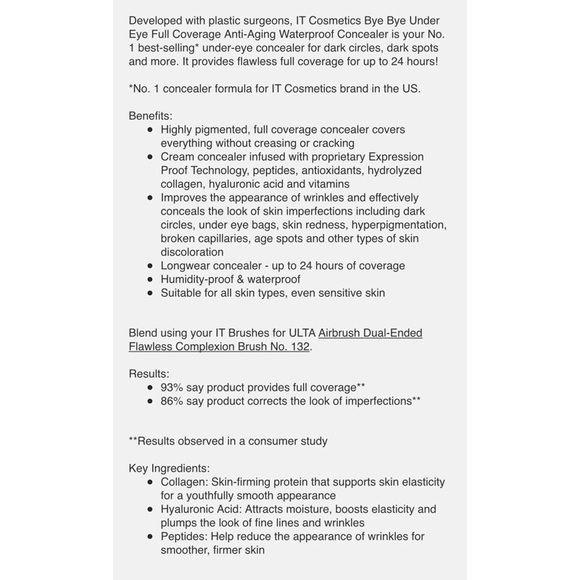 It cosmetics Bye Bye Under Eye Full Coverage in light (2) tubes .4 Oz ea - Picture 4 of 4